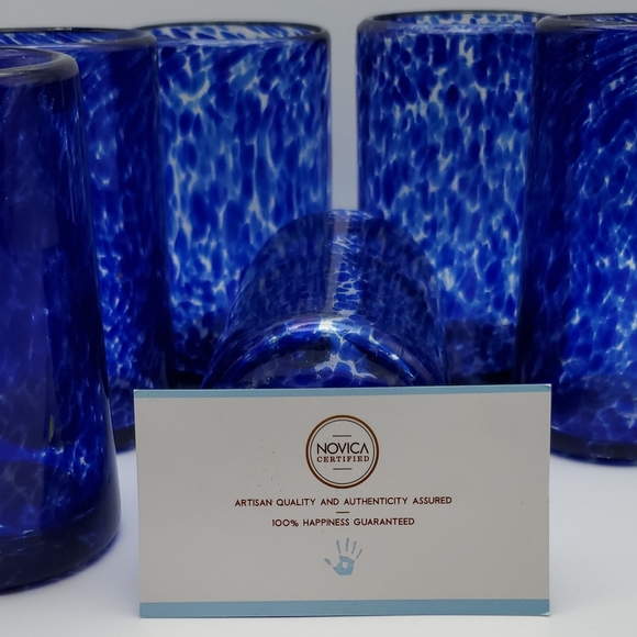 Unique Handblown Glass Water Tumblers Drinkware (Set of 6), "Marine" - Picture 4 of 7